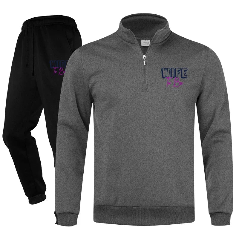 Men's Tracksuit Jogging Suit Set Workout Quarter Zip 2 Piece Printed Sweatsuit