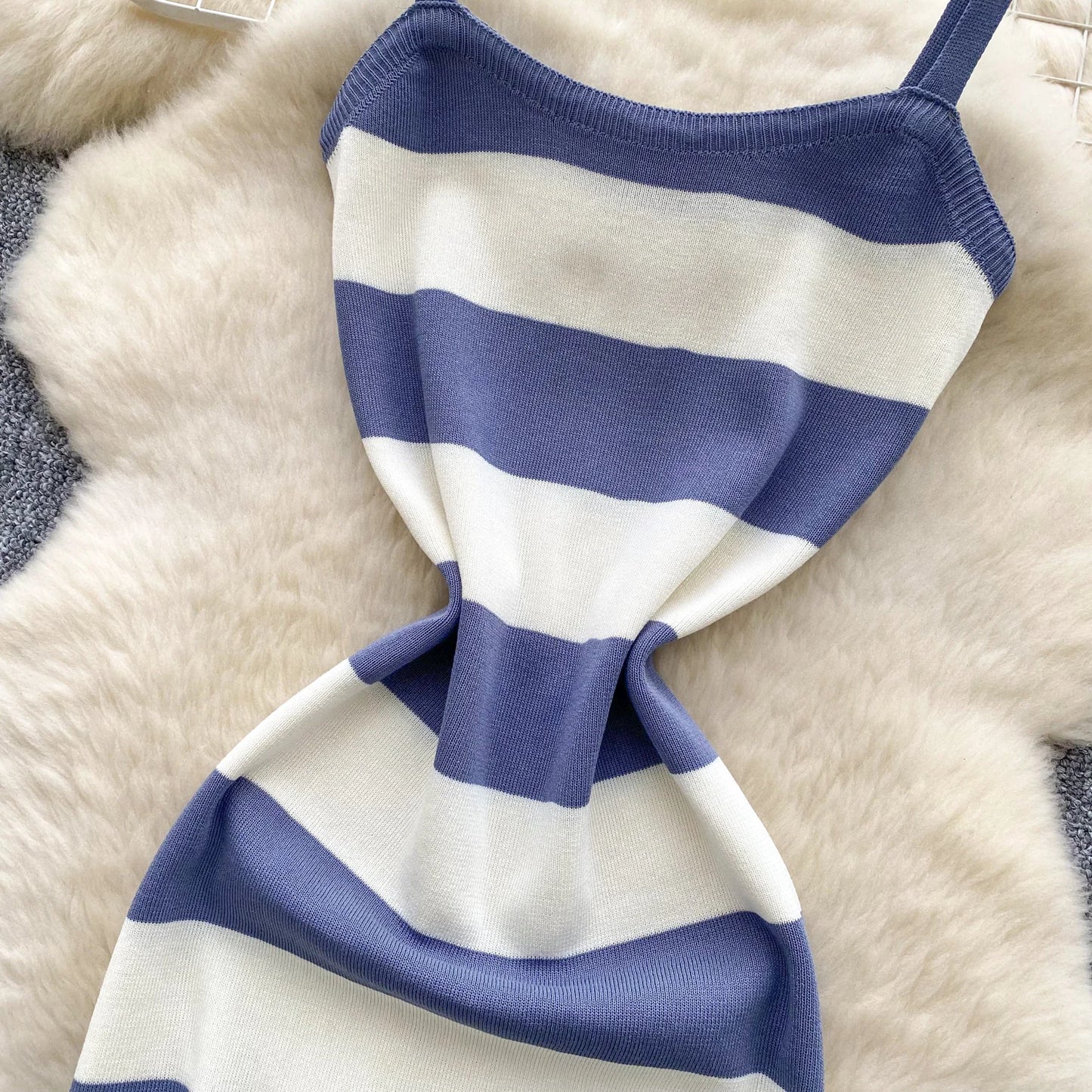 Lady New Stripes Ins Fashion Sexy Package Hips Bodycon Dress  Summer Knitted Spaghetti Straps Outfits Maxi Long Women Dress