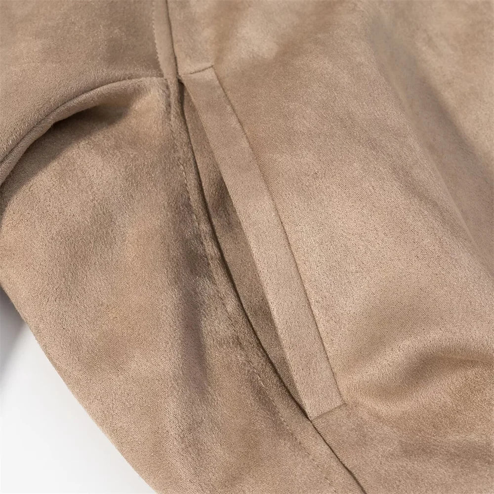 New autumn and winter women's casual loose suede texture effect hooded long sleeved solid color pilot jacket jacket