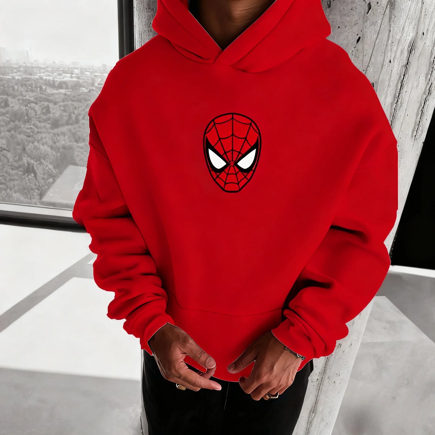 Marvel Spider Man Cotton Hoodie Autumn Winter Warm Wear Versatile Pocket Design for Casual Travel and Mountain Climbing