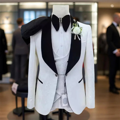 3 Pcs Floral Wedding Suits for Men Slim Fit Shawl Lapel Groom Tuxedo Groomsmen Formal Prom Suit Jacket with Pants Vest 2025
