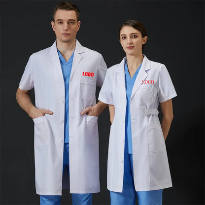Custom Logo Men's Lab Coat 3 Pockets Short Sleeve Women's Lab Coats Medical Gown Dotctor Nurse Scrubs Hospital Clinic Uniform