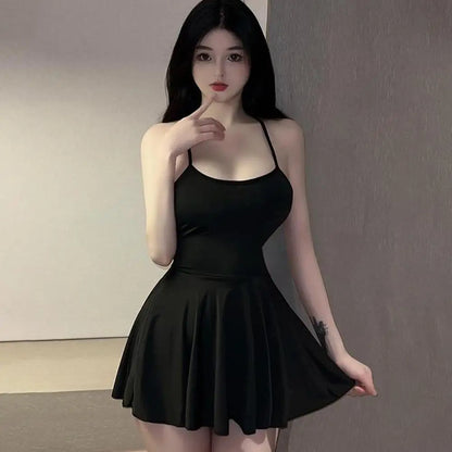 Sexy Women Pleated Micro MINI Dress Bandage Smooth Uniform Slip Mini Dress Night Club Outfits Allure Ruffled Dress Backless