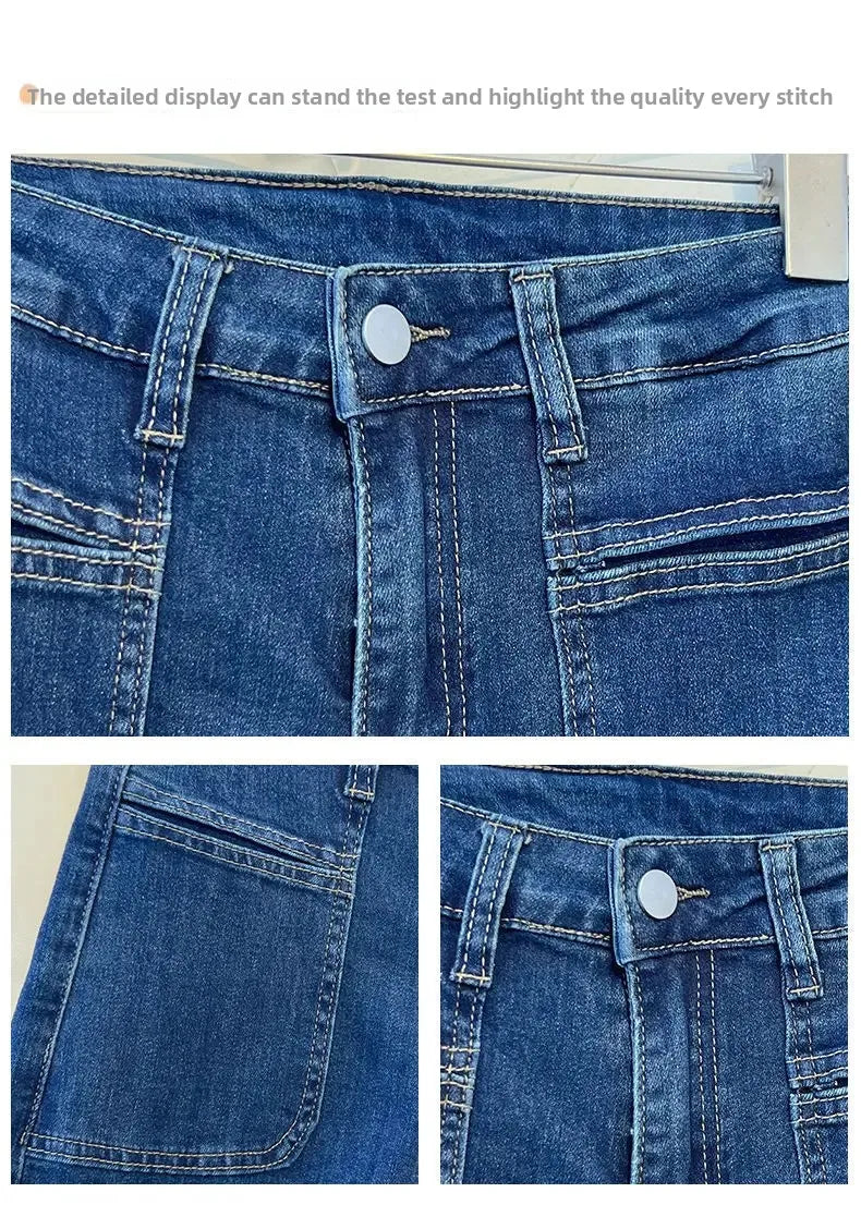 Retro High Waist Bell Bottom Jeans Women's Spring 2025 New Loose Wide Leg Denim Pants Slimming Effect Vintage Style