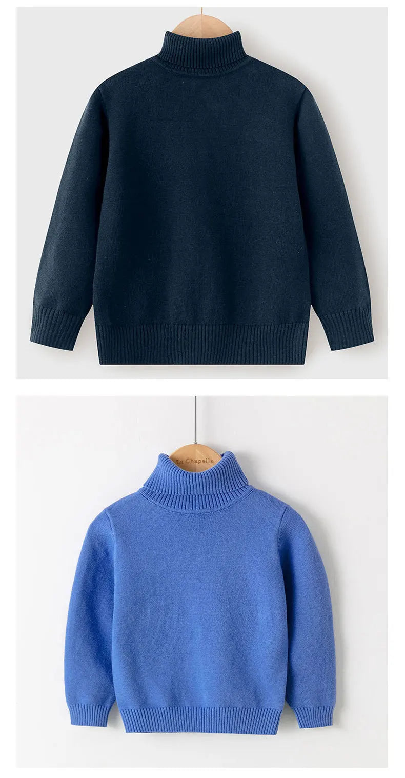 2025 Autumn Winter Children's Cotton Sweater Full Sleeve Turtleneck Knitwear Baby Boys Girls Clothing Warm Soft Jumper Pullovers
