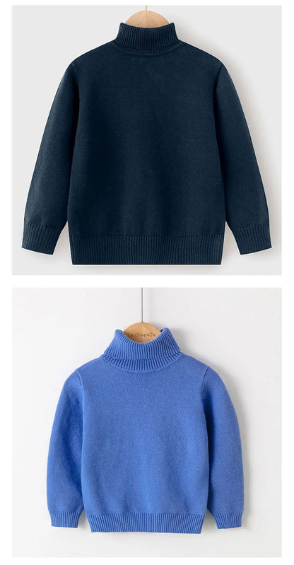 2025 Autumn Winter Children's Cotton Sweater Full Sleeve Turtleneck Knitwear Baby Boys Girls Clothing Warm Soft Jumper Pullovers