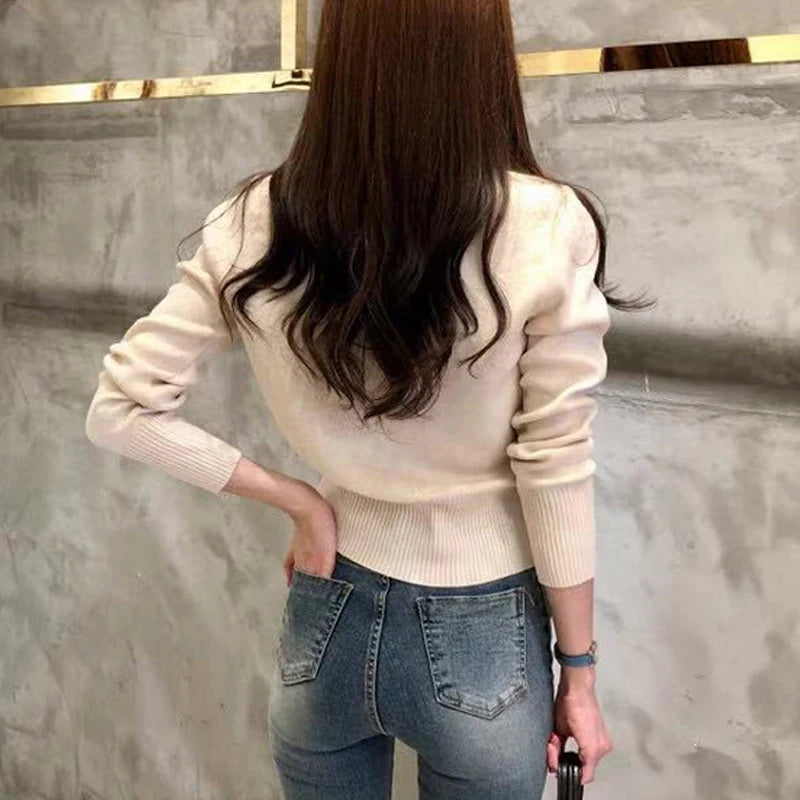 2026 Autumn Long Sleeve Fashion Women Cardigans Sweater Knitted Coat Short Casual Single Breasted Korean Slim Chic Ladies Tops