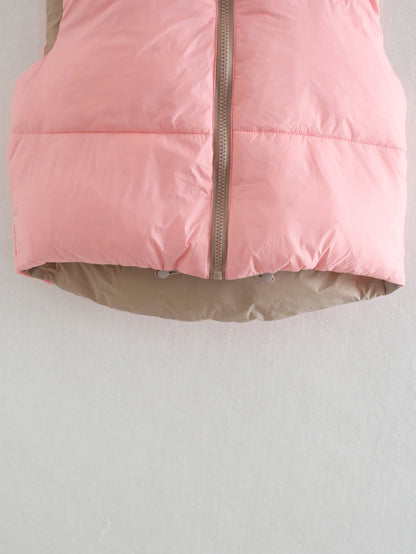 Fall Winter Warm Cropped Vest Jackets for Women Fashion Sleeveless Stand Collar Zip Up Puffer Waistcoat Street Style Outwear