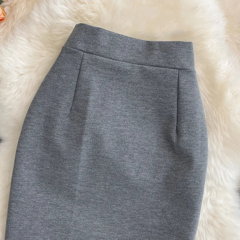 Women's Skirt Solid High Waist Work Pencil Skirt 2026 New Fashion Ladies Slim Fit Split Office OL Skirt Grey Red Black Skirts