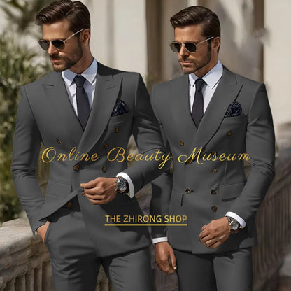 Formal Elegant Stylish Ivory Double Breasted 2 Piece Wedding Suits for Men, Classic Tuxedo Bespoke For Groom Prom Party Dress