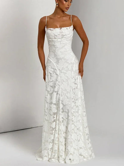 Chaxiaoa Spaghetti Strap Backless Sexy Maxi Dress Women Gown Fashion Off-shoulder Sleeveless Lace-up Evening Club Party Dress