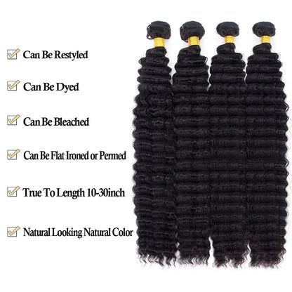30 Inch Deep Wave 4PCs Bundles Deal Malaysian Human Hair Weave Bundles 100% Virgin Deep Water Curly Bundles Extensions Tissage