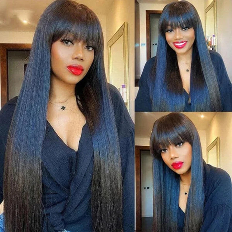 Bone Straight Cheap Wigs 180 Density Full Machine Made Human Hair Wig With Bangs On Clearance Sale Wigs For Women Wholesale BPHW