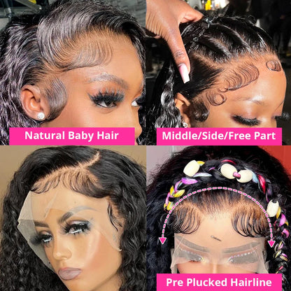 CEXXY 300% High Density Deep Wave 13x6 HD Lace Frontal Wig Brazilian Curly Water Wave Lace Frontal Wigs 36 Inches For Women