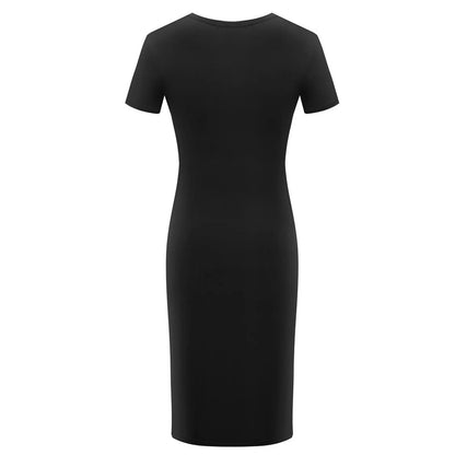 Fashion Women Short Sleeve Slim Fitting Dress Summer Solid Color Round Neck Elegant Dress Tight Robe Street Style Skinny Dress