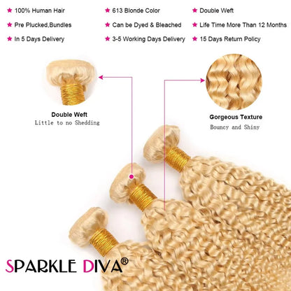 613 Blonde Body Wave 100% Human Hair bundles Colored Bundles Brazilian Human Hair Weave Bundles French Curls Braiding Hair