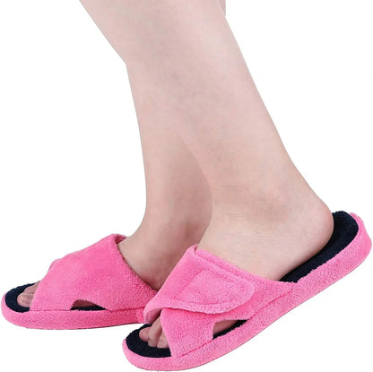 Litfun Four Seasons Cotton Slippers For Women Casual Flat Slippers With Adjustable Straps Female Breathable Soft Cozy Home Shoes