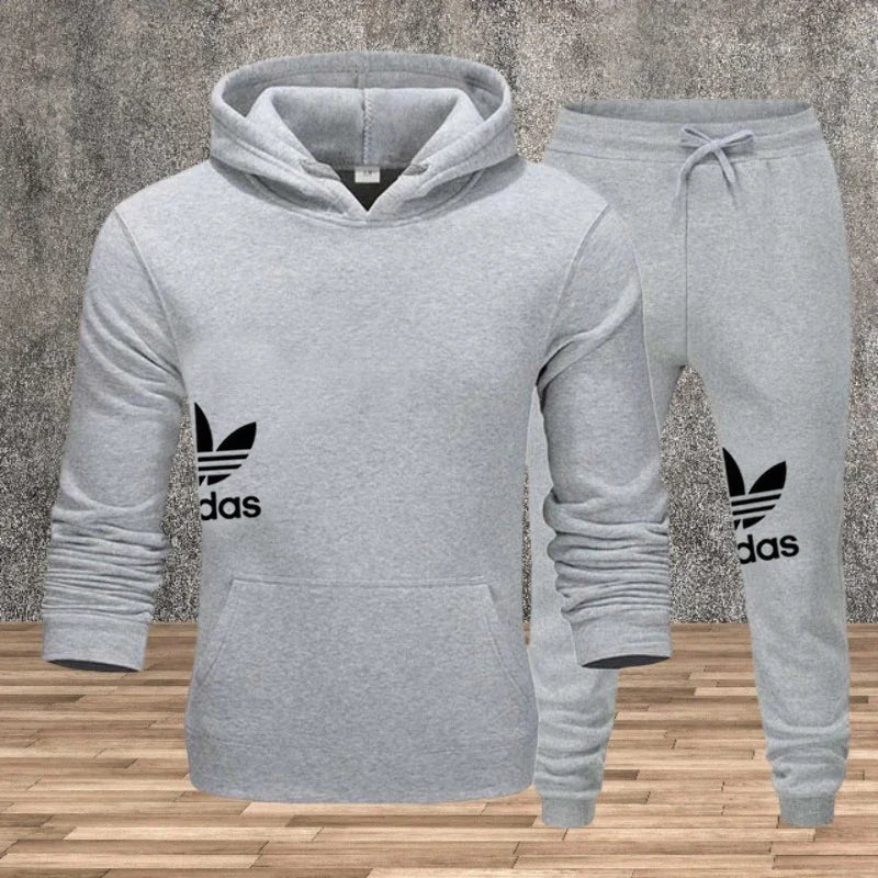 Autumn and winter hooded sweatshirt, pullover and casual pants fitness two-piece men's fashionable jogging sports set