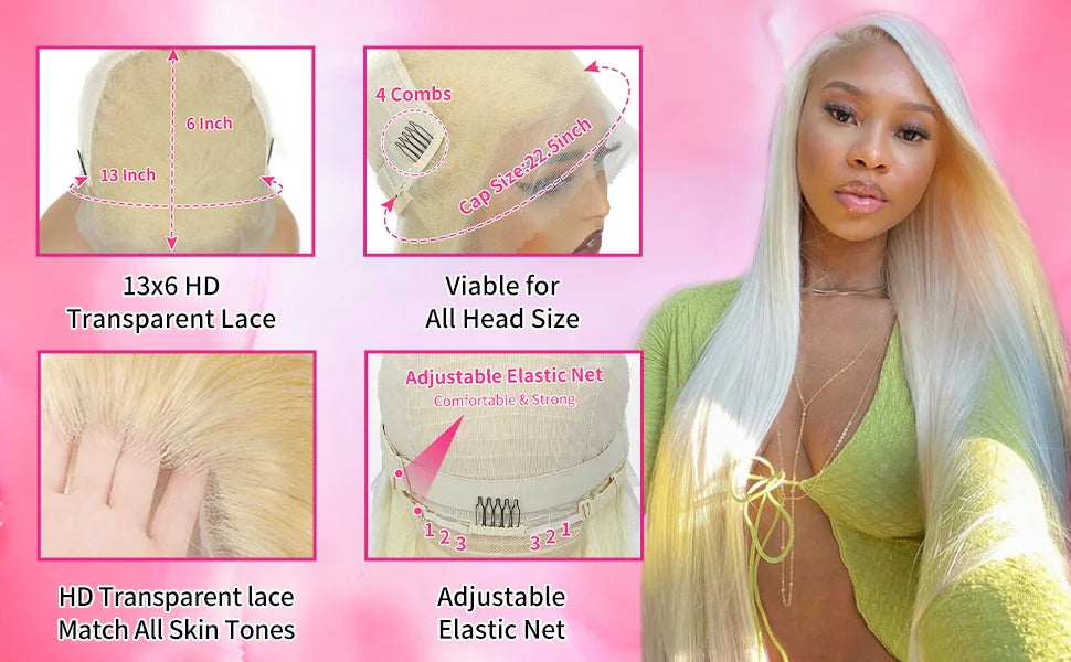 613 HD Transparent Lace Frontal Wig 13x6 Blonde Bone Straight 100% Human Hair Wigs Pre Plucked High Density Brazilian Real Hair