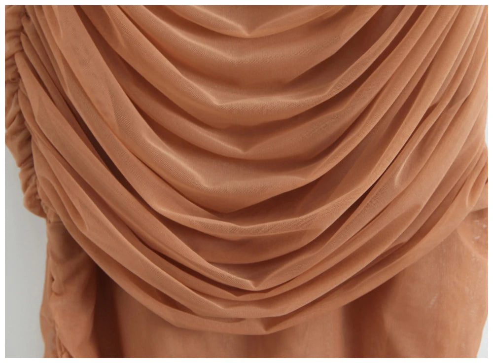 Womens Dress Mesh Ruched Slim Fit Long Spaghetti Strap Elegant Dress Must Have For Elegant Parties And Evening Banquets