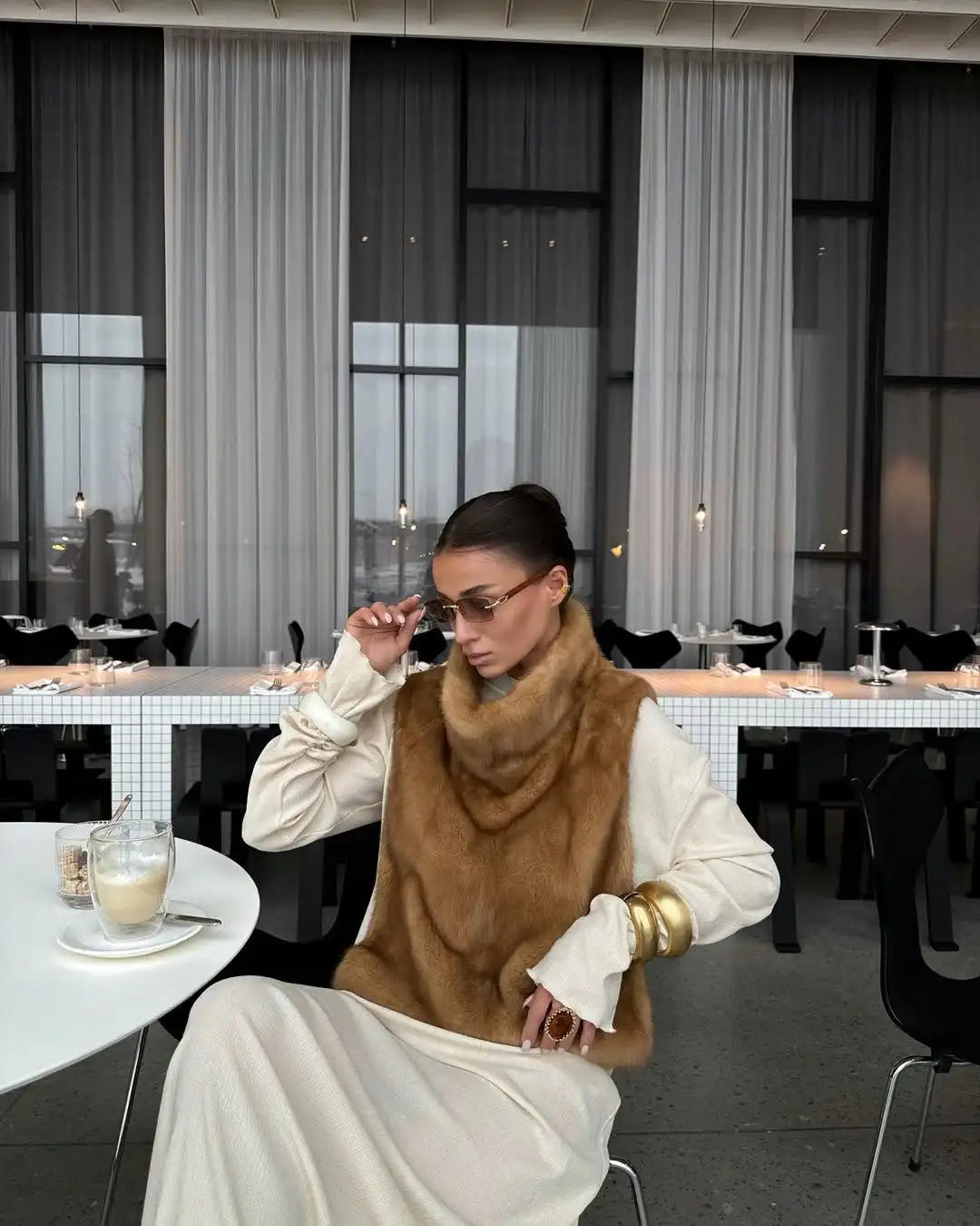 Casual Solid Faux Fur Vest Women Fashion Leisure Sleeveless High Collar Loose Waistcoat Lady Daily New Chic Highstreet Vests