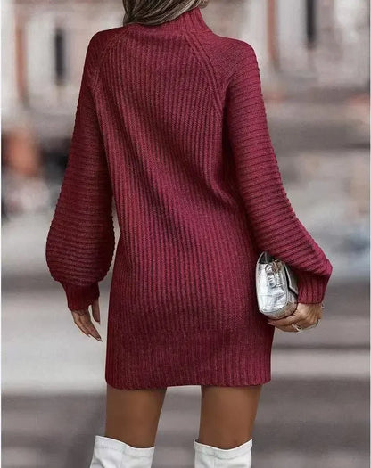 High Neck Long Sleeve Women's Knitted Dress Sweater Autumn Winter New Style Cross-Border Fashion Elegant Classy Female Garment