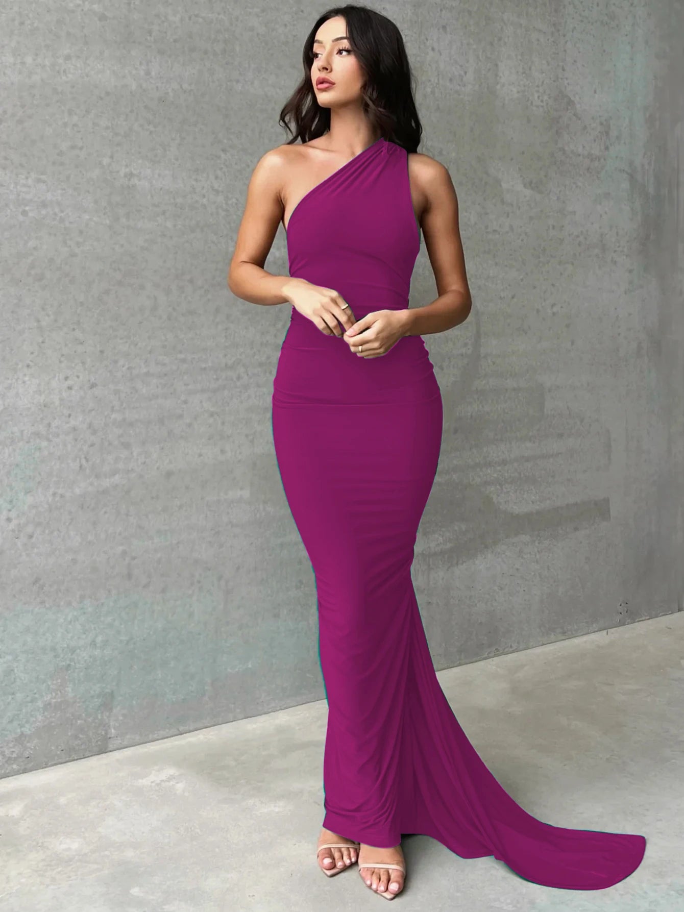 Dulzura One Shoulder Backless Ruched Slim Ribbon Long Dress Women Solid Sexy Elegant Dress Evening Party Club Prom Summer Outfit