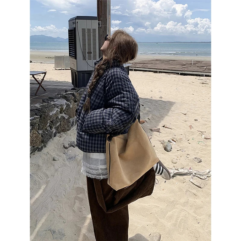 MEXZT Short Plaid Parkas Women Streetwear Stand Collar Puffer Jacket Winter Korean Down Coats Fashion Cotton Padded Outerwears