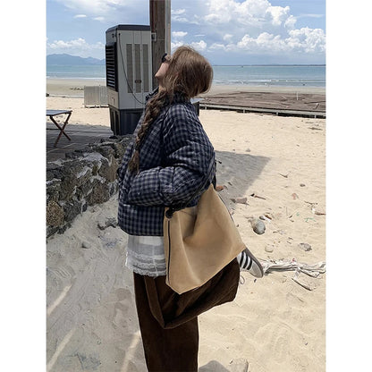 MEXZT Short Plaid Parkas Women Streetwear Stand Collar Puffer Jacket Winter Korean Down Coats Fashion Cotton Padded Outerwears