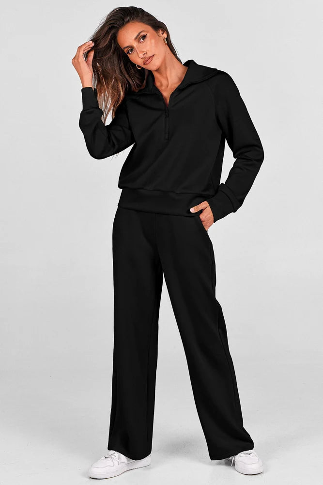 Womens 2 Piece Outfits Sweatsuit Set Oversized Half Zip Sweatshirt Wide Leg Sweatpants Lounge Set Tracksuit