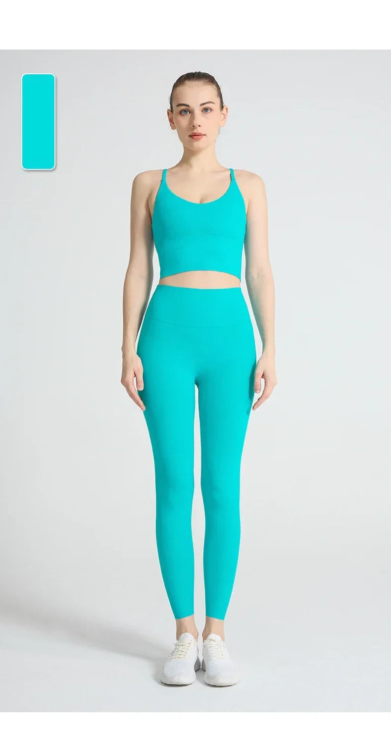 2-piece Yoga Suit Women Sportswear Fitness Set Cross back Yoga Tops A High Waist Leggings Pilates Fitness Sports Clothing👚👚