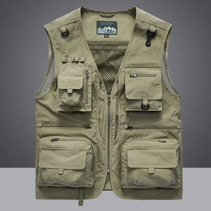 2025 New Men's Vest Tactical Webbed Gear Coat Summer Photographer Waistcoat Tool Many Pocket Mesh Work Sleeveless Jacket Male