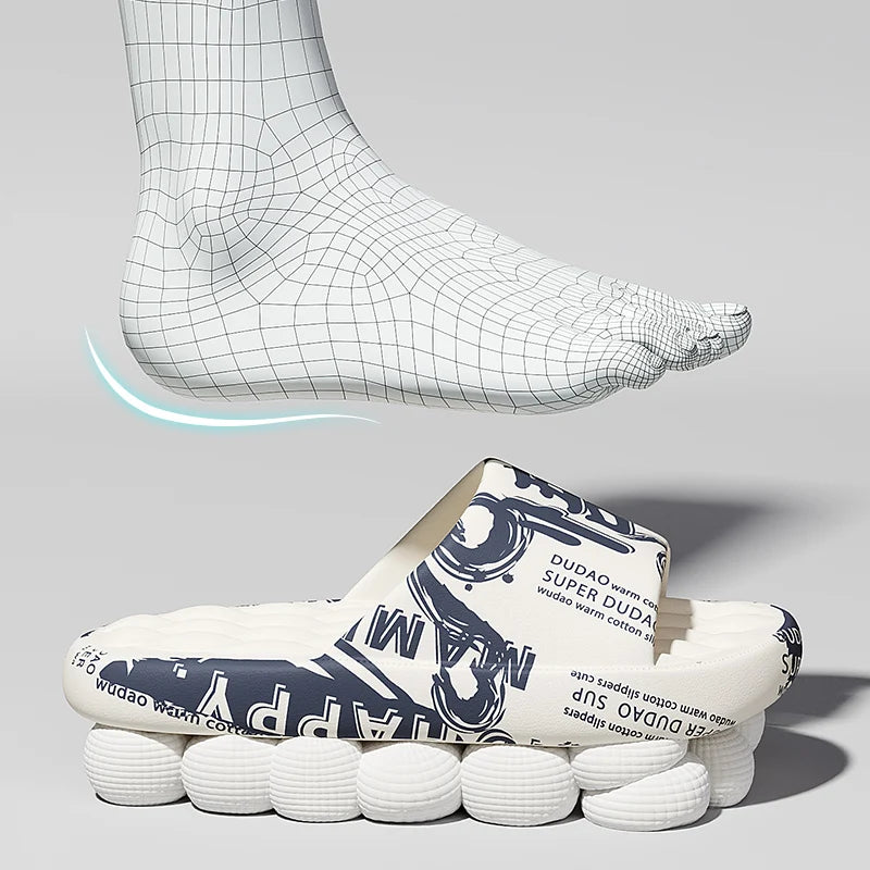 Plus Size 48 Graffiti Bear Printing Men Slippers Sole EVA Indoor Open Toe Flip Flops Beach Slides Flat Sandals Slide