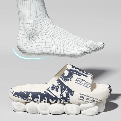 Plus Size 48 Graffiti Bear Printing Men Slippers Sole EVA Indoor Open Toe Flip Flops Beach Slides Flat Sandals Slide