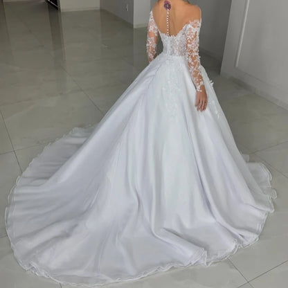 White Wedding Dresses for Women Off Shoulder Bridal Gowns Lace Appliques Sweetheart A-Line Vestidos De Novia