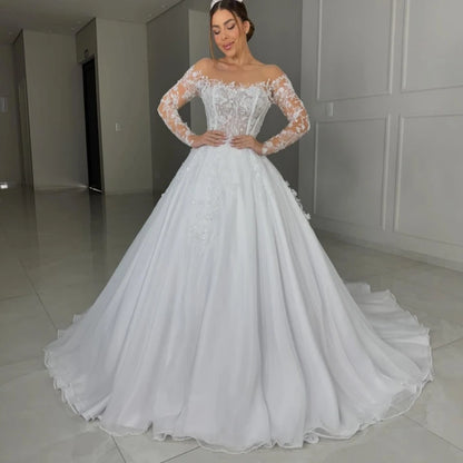 White Wedding Dresses for Women Off Shoulder Bridal Gowns Lace Appliques Sweetheart A-Line Vestidos De Novia