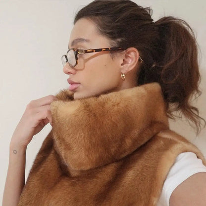 Casual Solid Faux Fur Vest Women Fashion Leisure Sleeveless High Collar Loose Waistcoat Lady Daily New Chic Highstreet Vests