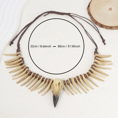 1 piece of vintage Viking crow skull coconut shell necklace - resin animal shaped irregular long teeth, Gothic style jewelry,