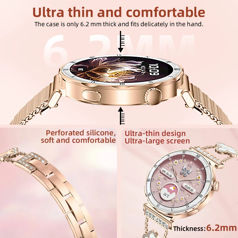 LIGE New Ultra Thin Smart Watch Women Screen Always Display Time Diamond Luxury Bracelet Voice Calling AMOLED Smartwatch Ladies