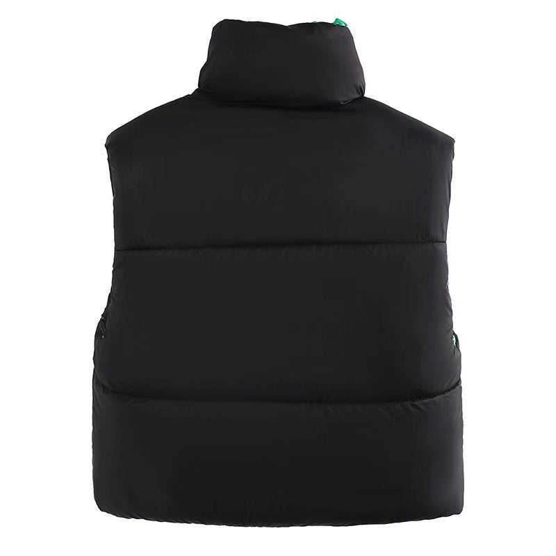 Fall Winter Warm Cropped Vest Jackets for Women Fashion Sleeveless Stand Collar Zip Up Puffer Waistcoat Street Style Outwear