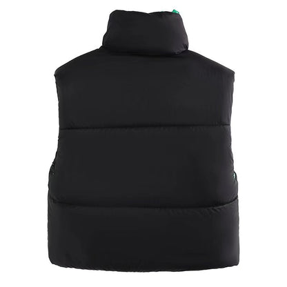 Fall Winter Warm Cropped Vest Jackets for Women Fashion Sleeveless Stand Collar Zip Up Puffer Waistcoat Street Style Outwear
