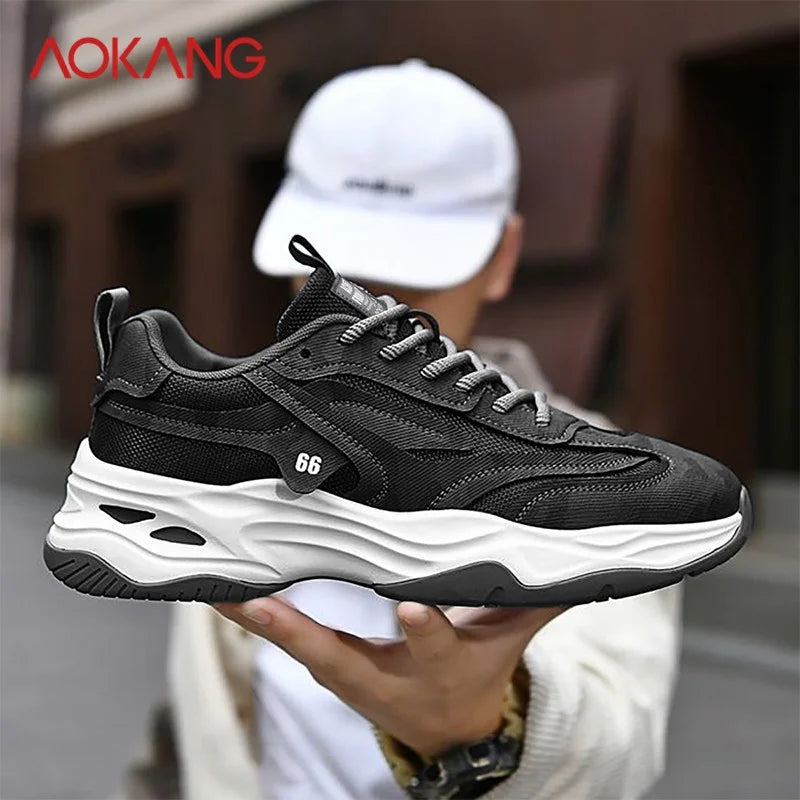 Aokang Men's nut Running oes Bla Casual Sports Sneakers Breathable Lace-Up round Toe Thi Bot for Running And Sports