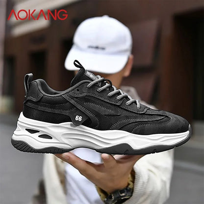 Aokang Men's nut Running oes Bla Casual Sports Sneakers Breathable Lace-Up round Toe Thi Bot for Running And Sports