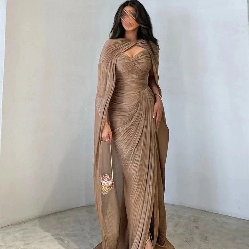 Elegant Pleated Evening Dress Mermaid Side Split Shiny Women Prom Formal Gowns Floor Length Simple Party Dresses Customized