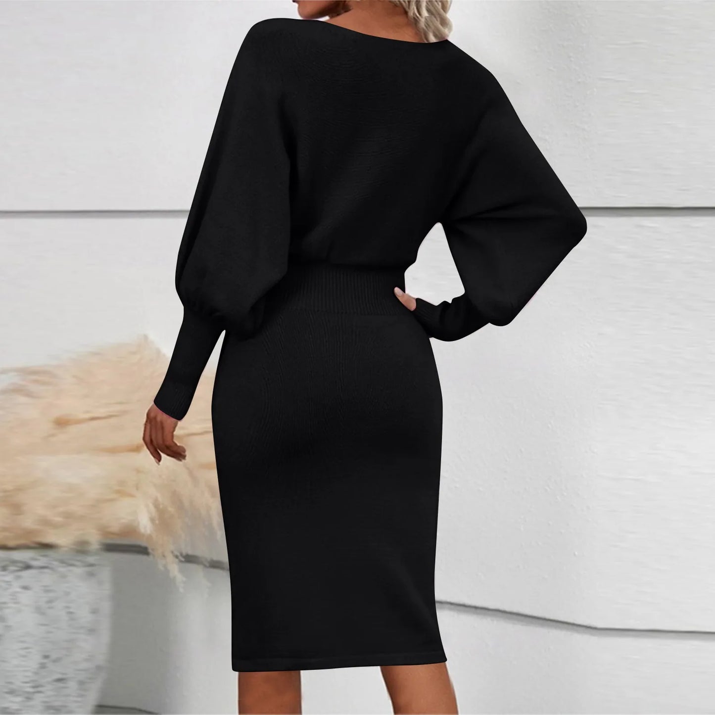 Women Fashion Sexy Slimming Dress Casual Simple Solid Color Bodycon Skirt Female Elegant Temperament Dating Long Sleeve Skirt