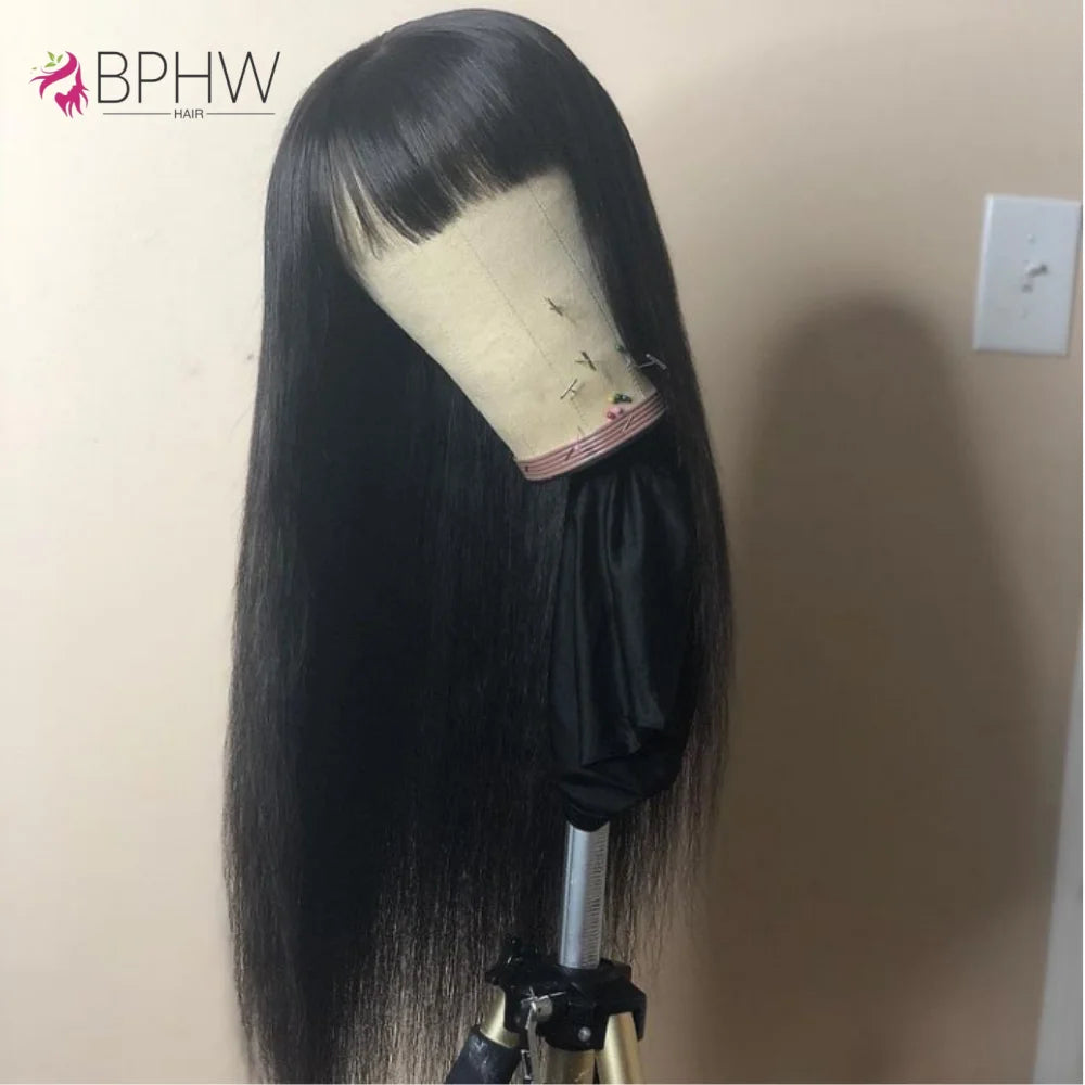 Bone Straight Cheap Wigs 180 Density Full Machine Made Human Hair Wig With Bangs On Clearance Sale Wigs For Women Wholesale BPHW