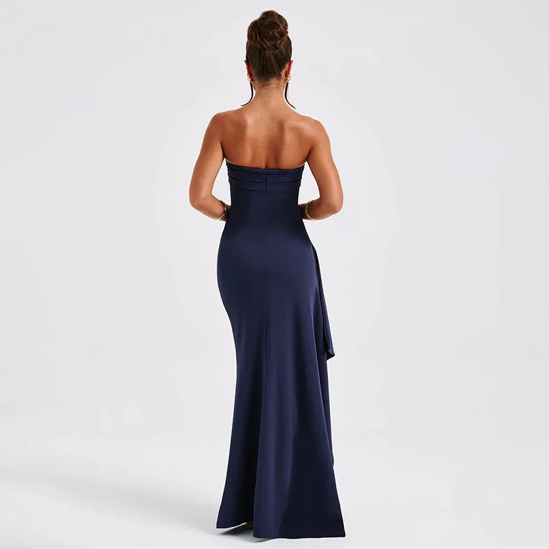 2025 women Summer Slash Neck Strapless Party Evening Dress Casual Sleeveless High Slit Long Dress Elegant Backless Sexy Dress