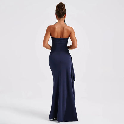 2025 women Summer Slash Neck Strapless Party Evening Dress Casual Sleeveless High Slit Long Dress Elegant Backless Sexy Dress