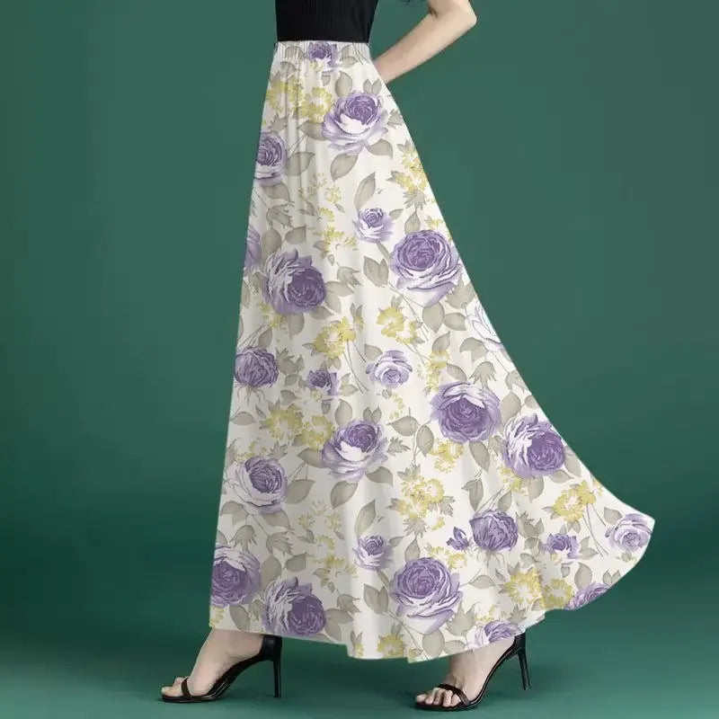 Fashion Elastic Spliced Printed Vintage Chiffon Skirts Women's Clothing 2026 Summer New Loose Office Lady High Waist Skirts