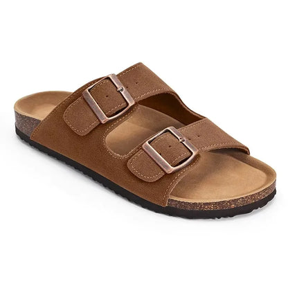Comwarm Fashion Men's Suede Mules Slippers New Women Clogs Cork Insole Sandals With Arch Support Outdoor Beach Slides Home Shoes